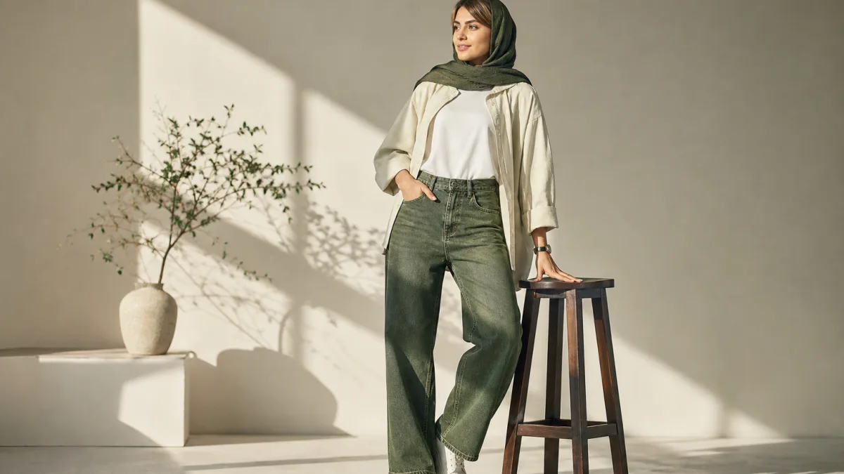 شلوار جین سبز