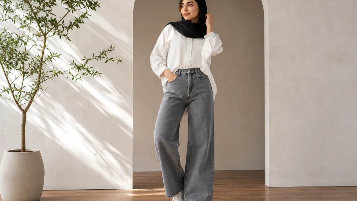شلوار جین طوسی زنانه بگ